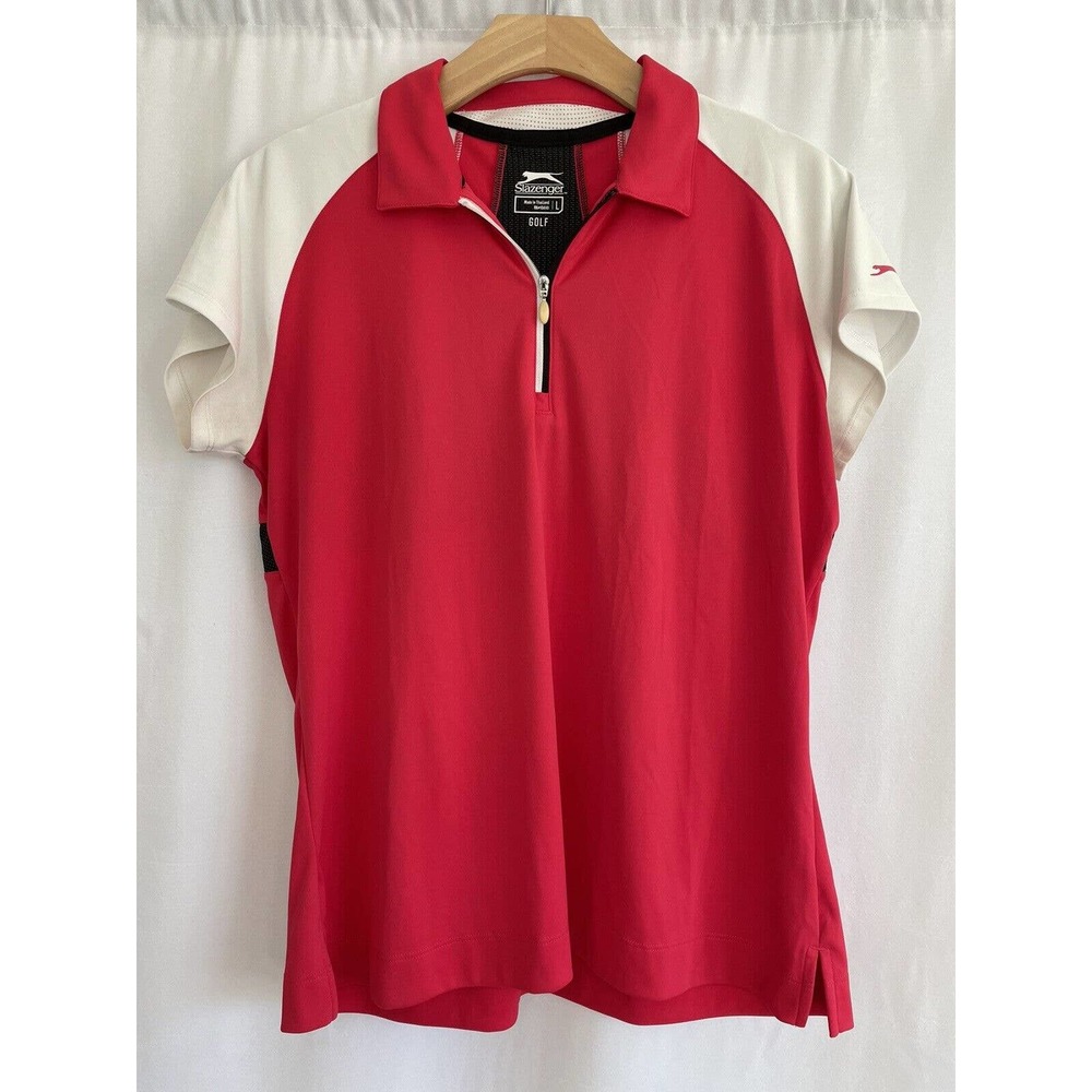 Slazenger Women's Pink Polyester 1/4 Zip-Neck Short Sleeve Golf Polo Shirt Large